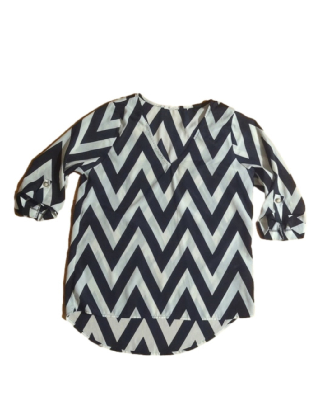 Everly Blouse Large Black White Chevron